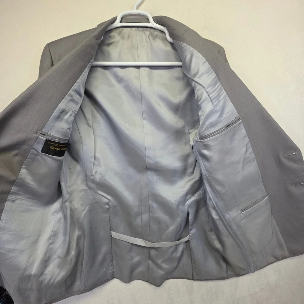Bespoke Suit Mens 42‎ Jacket 36x32 Pants Gray Windowpane Formal Classic Business